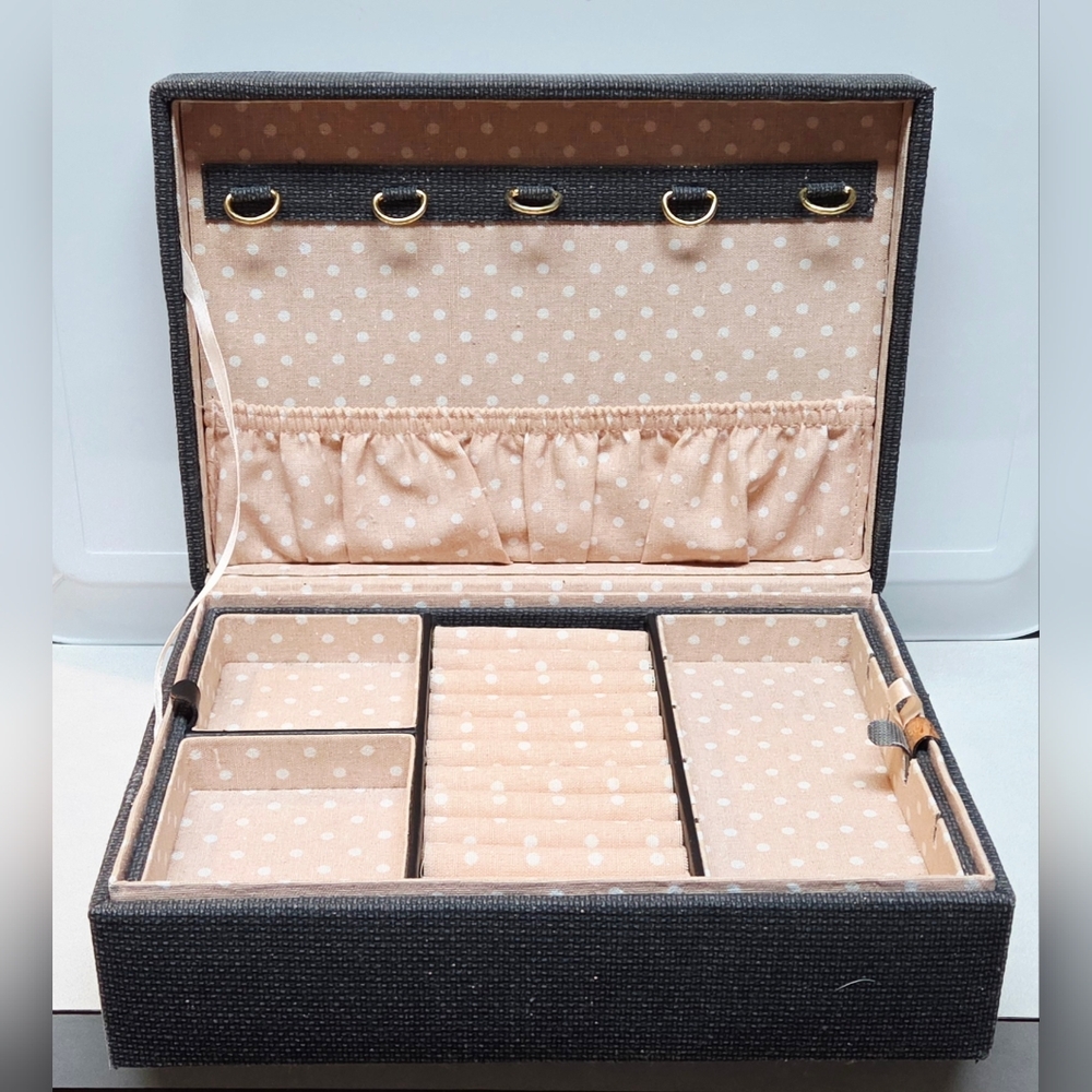 Tuscan Designs Gray Mirror Top Jewelry Box Removeable Tray Storage 11x8x4"